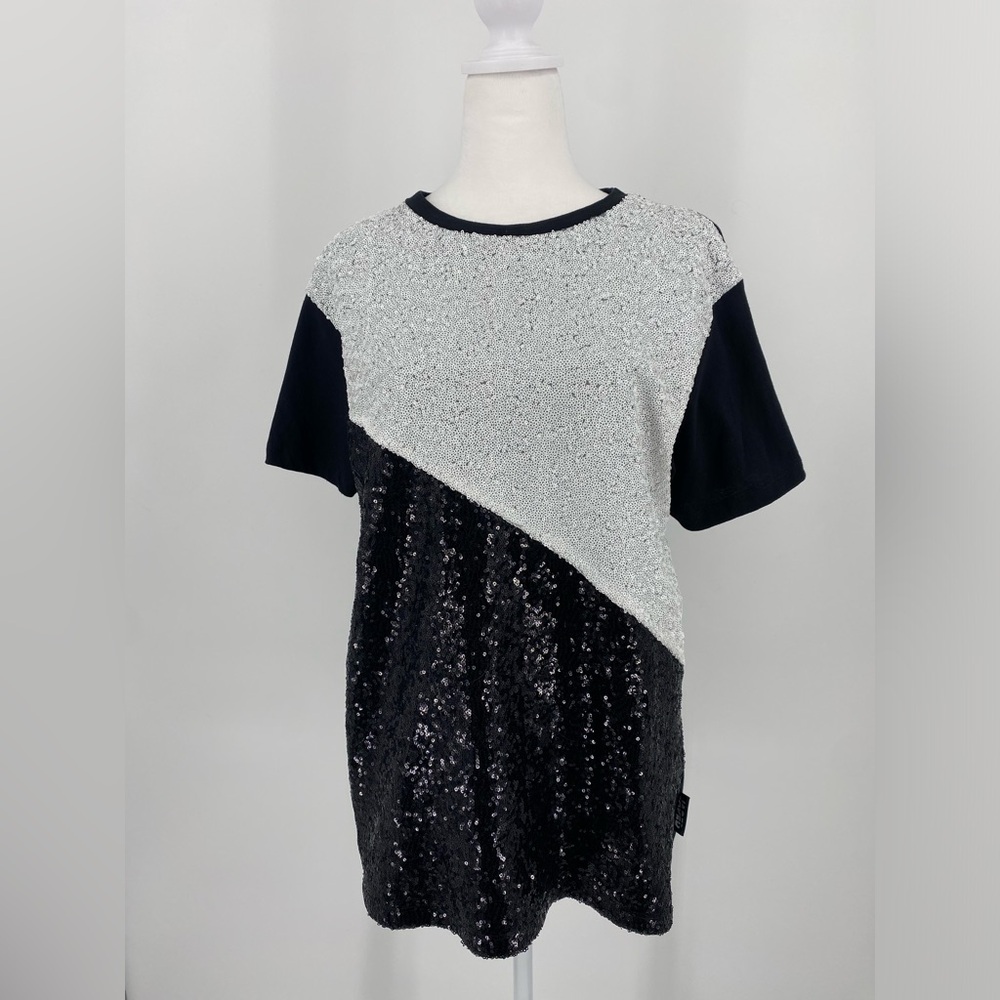 Jaded London Black & White Sequin Oversized T Shirt Punk Indie Sleeze - Picture 3 of 11